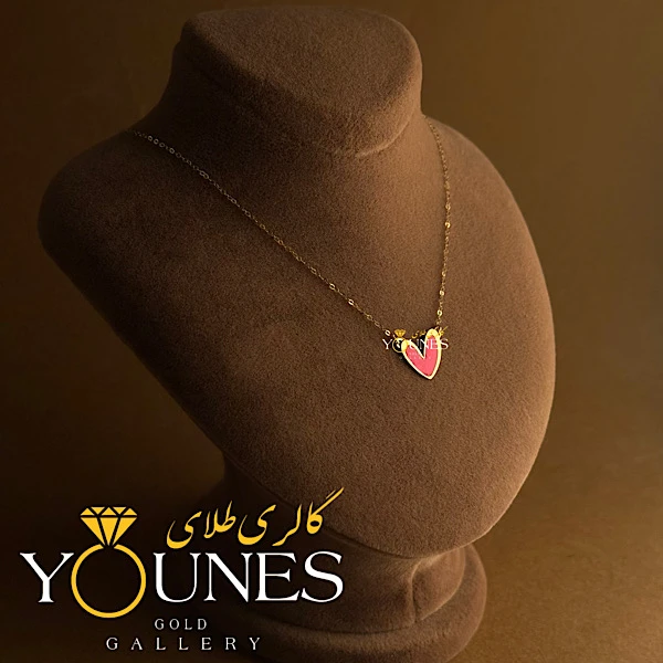 گردنبند میناکاری قلب سرخابی مینیمال طلا